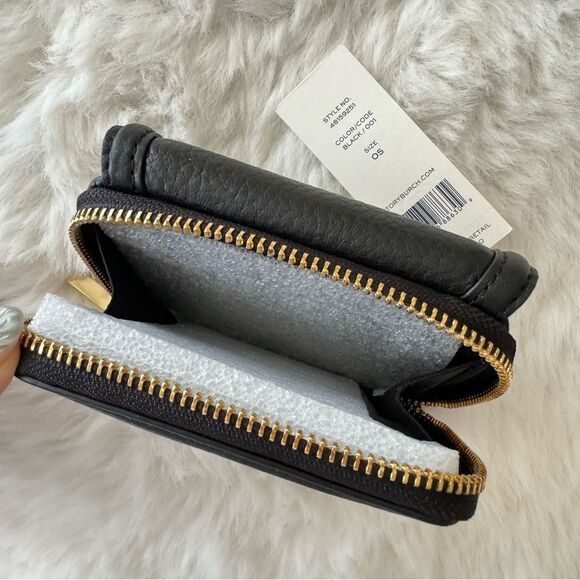 Tory Burch Amanda Trifold Compact Wallet with Zip-around Pouch Black - Picture 6 of 14